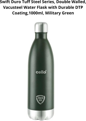 cello Swift Duro Tuff Steel, Double Walled, Vacusteel,DTP Coating,Military Green 1000 ml Bottle(Pack of 1, Green, Steel)
