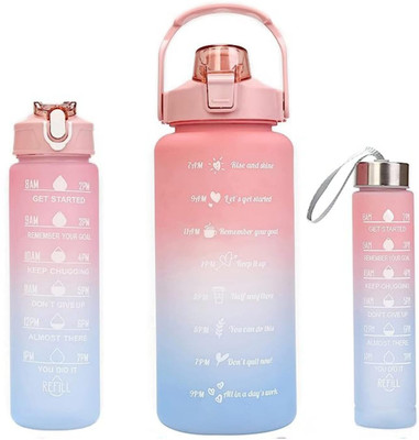 rdomi Set of 3 Water Bottle with Motivational Time Marker, Leakproof Sipper Bottle 3000 ml Bottle(Pack of 3, Multicolor, Plastic)