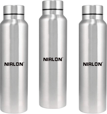 NIRLON Thirst Cool Single Wall Stainless Steel Fridge Water Bottle 1000 Ml Bottle (Pack Of 3, Silver, Steel) For Rs. 399 @ 80% off