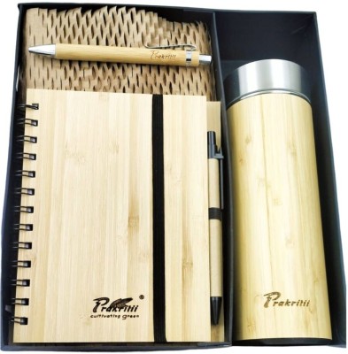 Prakritii Cultivating Green Bamboo Gift Box 1 Bamboo Dairy 2 Bamboo Pen 500 ml Bottle(Pack of 1, Beige, Bamboo)