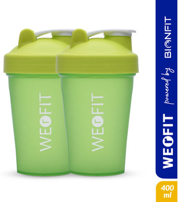 WErFIT 400 ml Plastic Shaker(Pack of 2, Green)