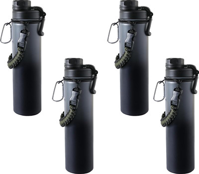 KUBER INDUSTRIES 720 ml Steel Bottle(Pack of 4, Black, Grey)