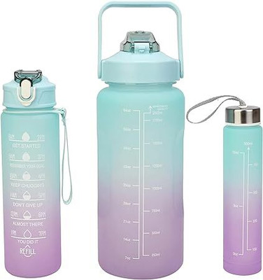 Virtuous 3200 Ml Unbreakable Sports Motivational Time Marker Combo Water Bottle 3200 ml Bottle(Pack of 3, Multicolor, Silicone)