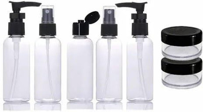 Kinzilla Multipurpose 7pcs Portable Travel Cosmetics Container Plastic Bottle 100 ml Bottle(Pack of 7, Multicolor, Plastic)