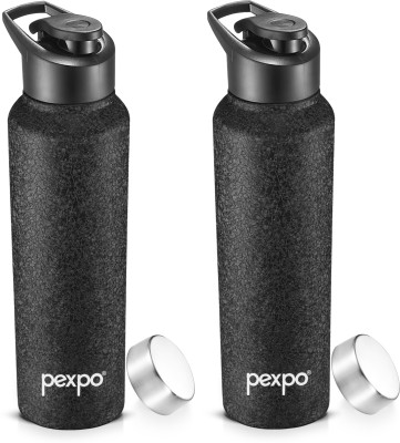 pexpo Sports & Fridge Stainless Steel Water Bottle,Chromo With Steel & Sipper Cap 1000 ml Bottle(Pack of 2, Black, Steel)