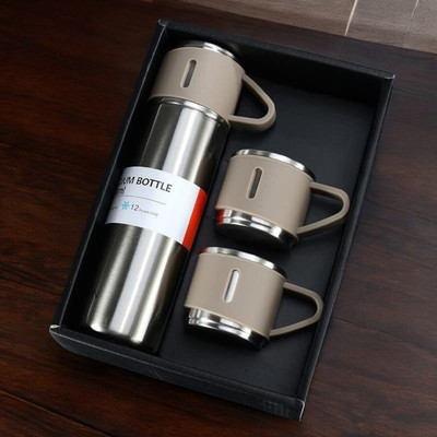 MAHADEV INFRASTRUCTURE Stainless-Steel Vacuum Flask Set with 3 Coffee Cup for Hot&Cold Water-HHD537 500 ml Bottle With Drinking Glass(Pack of 1, Multicolor, Steel)