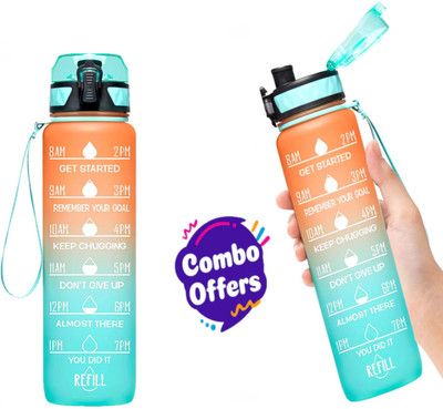 Red-sunset 1000 ml Non-Toxic Sipper Water Bottle for Adults with Time Markings 1000 ml Bottle(Pack of 2, Multicolor, Plastic)