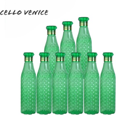 cello venice Plastic Fridge Water Bottle Set Of 9, Crystal Diamond Texture Design 1000 ml Bottle(Pack of 9, Green, PET)