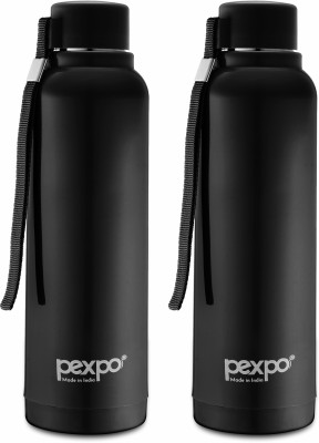 pexpo 700 ml PU Insulated 4 Hours Warm And Cold School Kids Water Bottle, Stereo 700 ml Bottle(Pack of 2, Black, Steel)