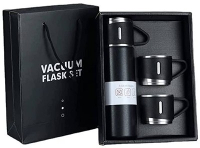 Dev Fashion Stainless Steel Water Bottle, Vacuum Flask Tea Mug Set 500 ml Flask(Pack of 1, Black, Steel)