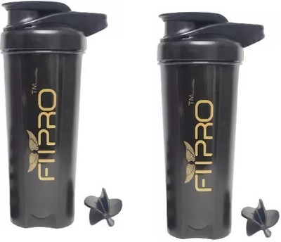 FitPro 750 ml Plastic Shaker(Pack of 2, Black)