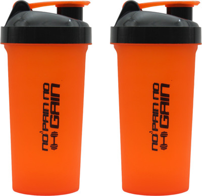 LAZYwindow Sporty Plastic GYM Shaker | Protein Shaker with Blender Ball | BPA-Free 700 ml Shaker(Pack of 2, Orange, Plastic)