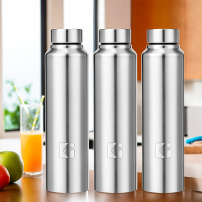 Heart Home 1000 ml Steel Bottle(Pack of 3, Silver)