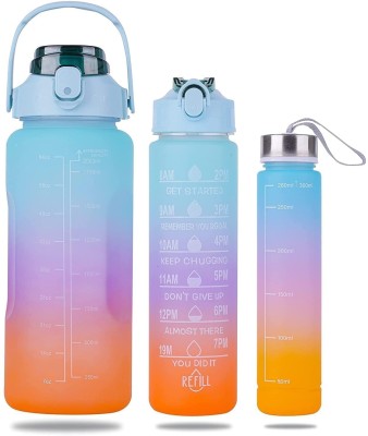 Gravino 3 Bottle Pack Motivational Water Bottle with Straw 2000 ml Water Bottle(Set of 1, Multicolor)