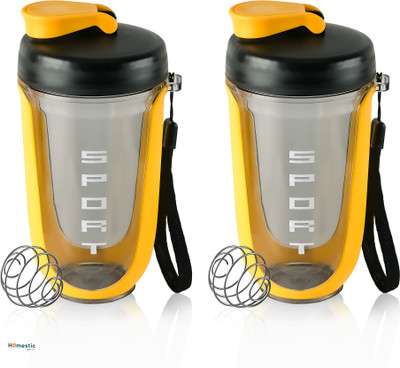 HOMESTIC 450 ml Plastic Shaker(Pack of 2, Black, Yellow)