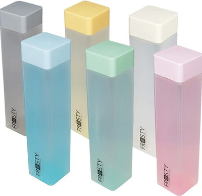 GharSetGo Frosty Square 1L Plastic Water Bottles | Leak-Proof | Set of 6 | Food Grade 1000 ml Bottle(Pack of 6, Multicolor, Plastic)