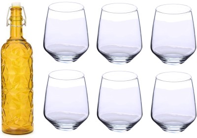 1st Time Glass & Bottle Drinks Serving Lemon Set, Yellow -A312 1000 ml Bottle(Pack of 7, Yellow, Glass)