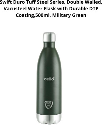 cello Swift Duro Tuff Steel, Double Walled, Vacusteel,DTP Coating,Military Green 500 ml Bottle(Pack of 1, Green, Steel)