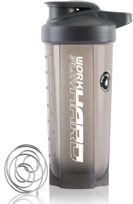 ZYRO Work Hard Protein Gym Sipper Bottle with Stainless Steel Spring Ball 700 ml Shaker(Pack of 1, Grey, Plastic)