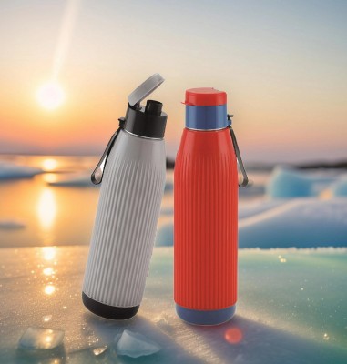 Flipkart SmartBuy Combo Of 2 Insulated Inner Steel Outer Plastic Water Bottle With Leak Proof 600 ml Bottle(Pack of 2, Red, Grey, Steel, Plastic)