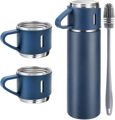 Sedoka Vacuum Flask set 3Cup set for Hot & Cold Drink BPA Free with Silicon Brush 500 ml Flask(Pack of 4, Multicolor, Steel)
