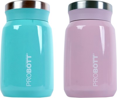 PROBOTT Gourmet 500ml Vacuum Insulated Flask Jar | Soup, Dal, Sambar Flask | Thermos 500 ml Flask(Pack of 2, Blue, Pink, Steel)