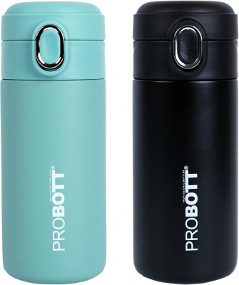 PROBOTT Pride 400ml Thermosteel Hot & Cold Insulated Stainless Steel Travel Bottle 400 ml Flask(Pack of 2, Green, Black, Steel)