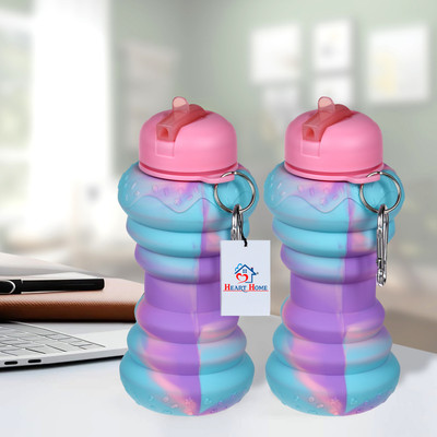 Heart Home 600 ml Silicone Bottle(Pack of 2, Pink)