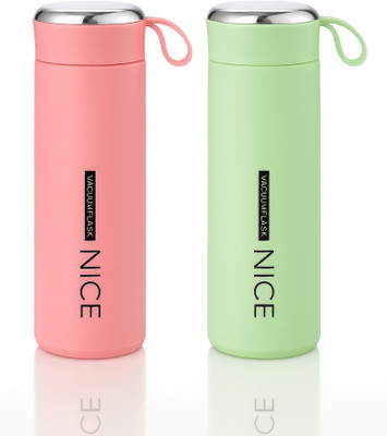 CROFIT 400 ml Glass, Plastic Bottle(Pack of 2, Pink, Green)