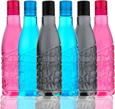 CONQUER Zigzag Design Stylish Water Bottle Set for Home Office School Fridge 1000 ml Bottle(Pack of 6, Multicolor, Plastic)