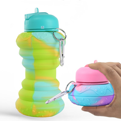 Heart Home 600 ml Silicone Bottle(Pack of 2, Green, Pink)