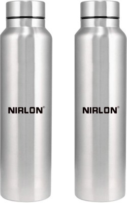 NIRLON Summer Cool Single Wall Stainless Steel Fridge Water Bottle 1000 ml Bottle(Pack of 2, Silver, Steel)