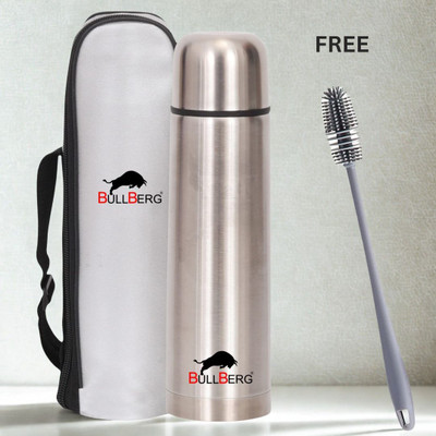 bullberg Thermosteel Vacuum Flask | Hot and Cold Water Bottle with Free Bottle Cleaner 500 ml Stainless Steel Flask(Pack of 1, Silver)