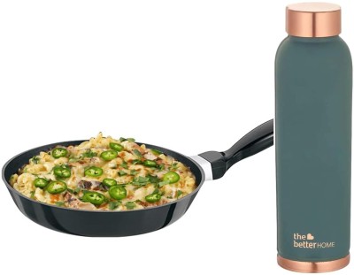 The Better Home Pure Copper Oreo Water Bottle 1L&Non Stick Fry Pan, Stove & Induction Cookware 950 ml Bottle(Pack of 1, Green, Copper, Aluminium)