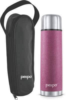 pexpo Thermosteel Vacuum Flask, 18 Hrs Hot and Cold with Zipper Bag Flip-Pro 1000 ml Flask(Pack of 1, Pink, Steel)