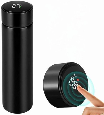 MAKFY Smart Temperature Display Bottle | Stainless Steel Flask | LED Touch Sensor 500 ml Flask(Pack of 1, Black, Steel)