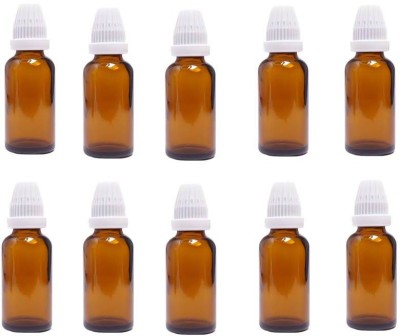 PHARCOS 30Ml Amber Refillable Glass Bottle With Conical Cap And Dwsi Dropper Plug-10 30 ml Bottle(Pack of 10, Brown, Glass)