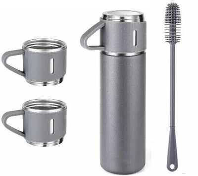 ICONIX Vacuum Flask set 3Cup set for Hot & Cold Drink BPA Free Grey with Silicon Brush 500 ml Flask(Pack of 1, Multicolor, Steel)