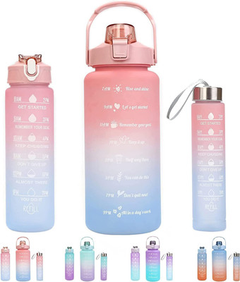 Fixxora Water Bottle, BPA Free Gym Bottle, Motivational Bottle with Straw 2000 ml 3200 ml Water Bottles(Set of 3, Multicolor)