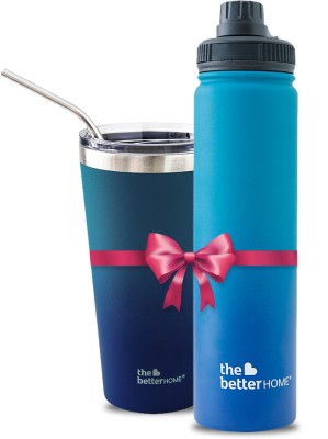 The Better Home Insulated Gift Set | Insulated Bottle, Insulated Tumbler With Straw 700 ml Flask(Pack of 2, Blue, Steel)