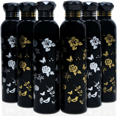 AneriDEALS 1000 ml Plastic Bottle(Pack of 6, Black, Multicolor)