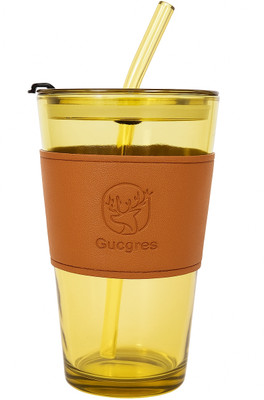 Pure Heaven 450 ml Glass Sipper(Pack of 1, Yellow)