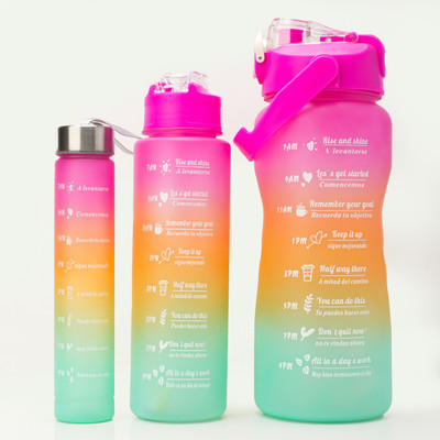 papita 3 Pcs Motivational Water Bottle with Straw Time Marker 2000 ml Bottle(Pack of 1, Pink, Plastic)