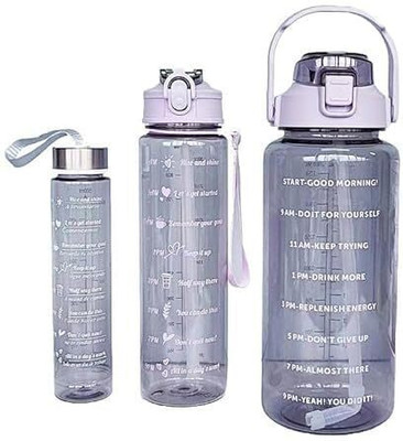 HEDGEPLAST Plastic Water Bottle 3Pcs Set With Motivational Time Marker With Straw Leakproof 2000 ml Bottle(Pack of 3, Purple, Plastic)
