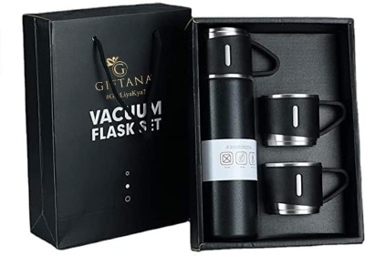 eTrack Stainless Steel Vacuum Flask with 3 set of Cup Combo 500 ml Flask(Pack of 1, Black, Steel)