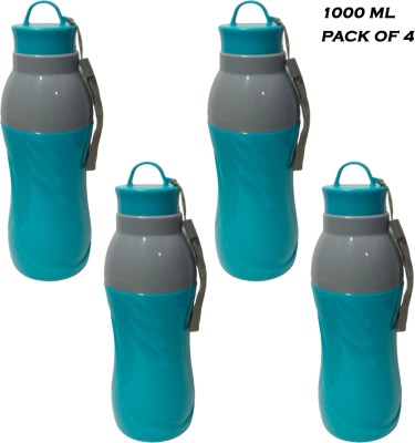 nuwi Plastic Sports 1000 ml Water Bottle, Set of 4 1000 ml Bottle(Pack of 4, Blue, Multicolor, PET)