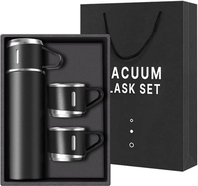 v style Vaceem Flask set 500 ml Bottle With Drinking Glass(Pack of 1, Black, Steel)