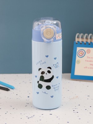 Yellow Bee Panda Themed Flask with Butterfly and Heart Design- 500ML, Blue 500 ml Flask(Pack of 1, Light Blue, Steel)