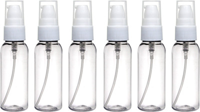 nsb herbals Clear Plastic Empty Refillable Reusable White Serum Pump Bottle with Cap 50 ml Bottle(Pack of 6, Clear, White, PET)