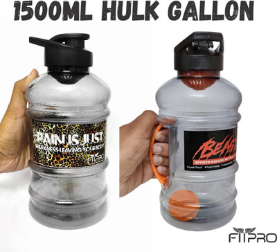 FitPro 1500 ml Plastic Shaker(Pack of 2, Black)